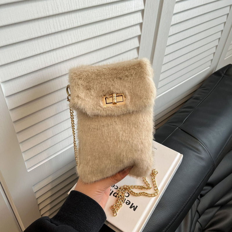 Small Square Plush Messenger Bag for Phone
