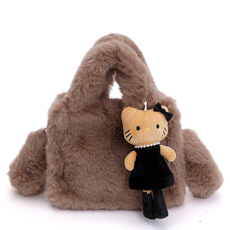 Plush Gas Bucket Bag Magnetic Buckle Crossbody Handbag