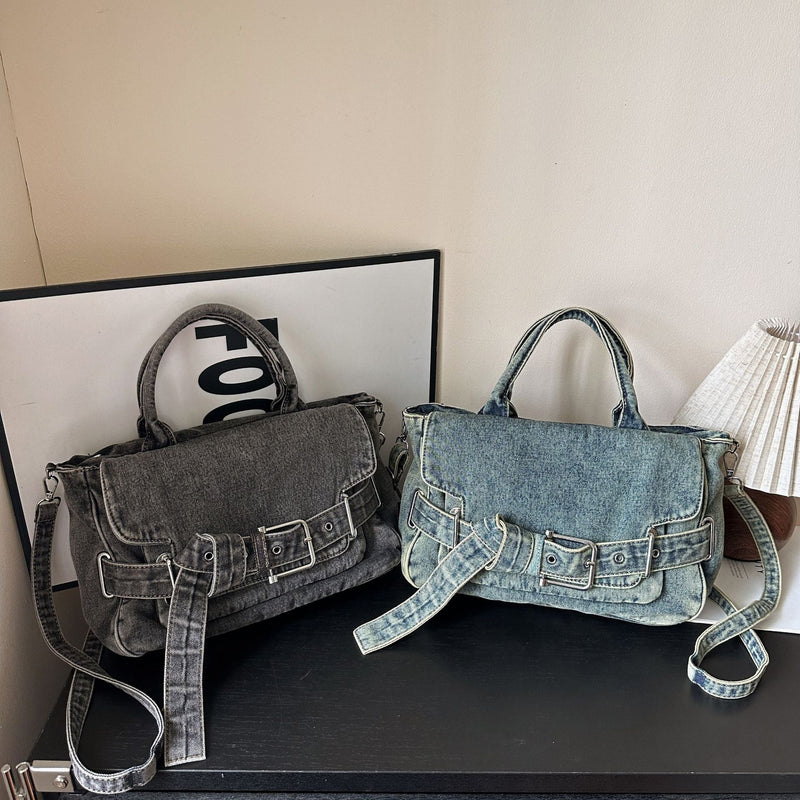 Retro Denim Tote Bag Casual Commuter Shoulder Messenger