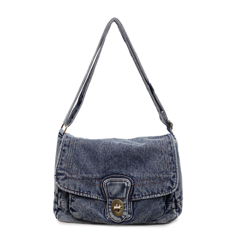 Retro Denim Shoulder Bag Large Capacity Commuter Messenger Bag