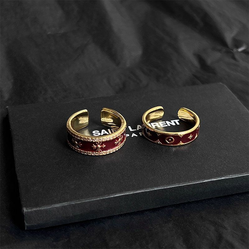 Vintage Burgundy Enamel Adjustable Ring