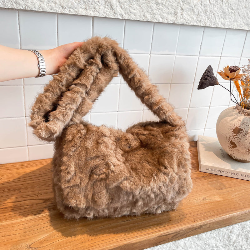 Trendy Plush Square Bag with Flip Cover, Fluffy Messenger Bag for Women