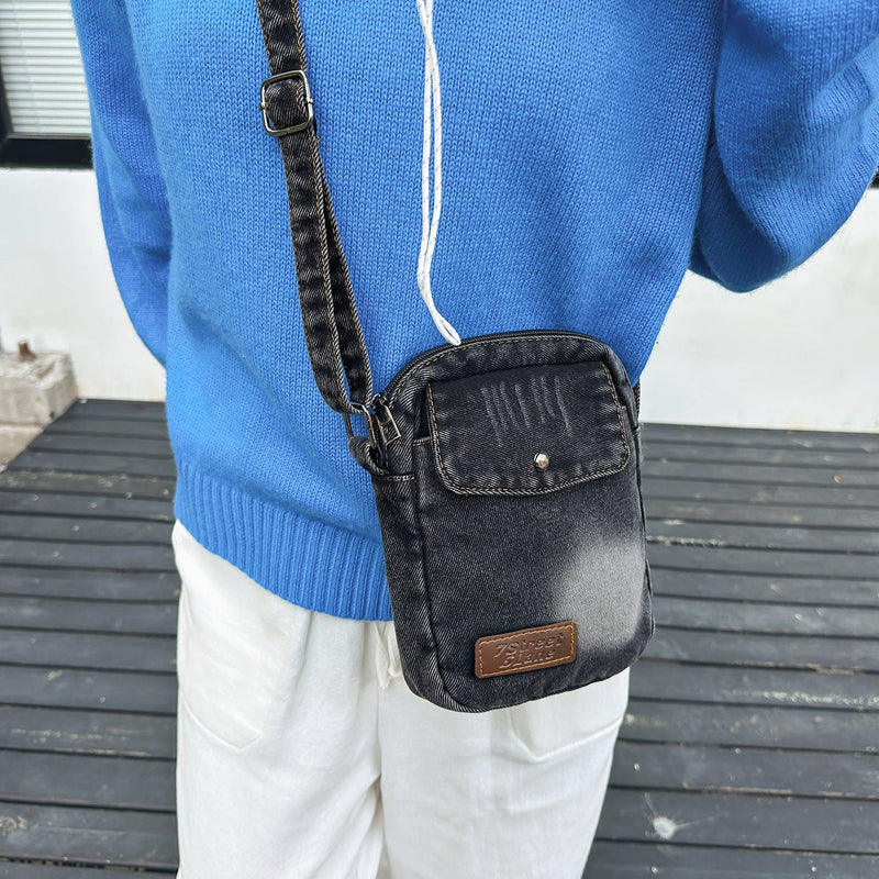 Simple Denim Square Shoulder Bag for College Students