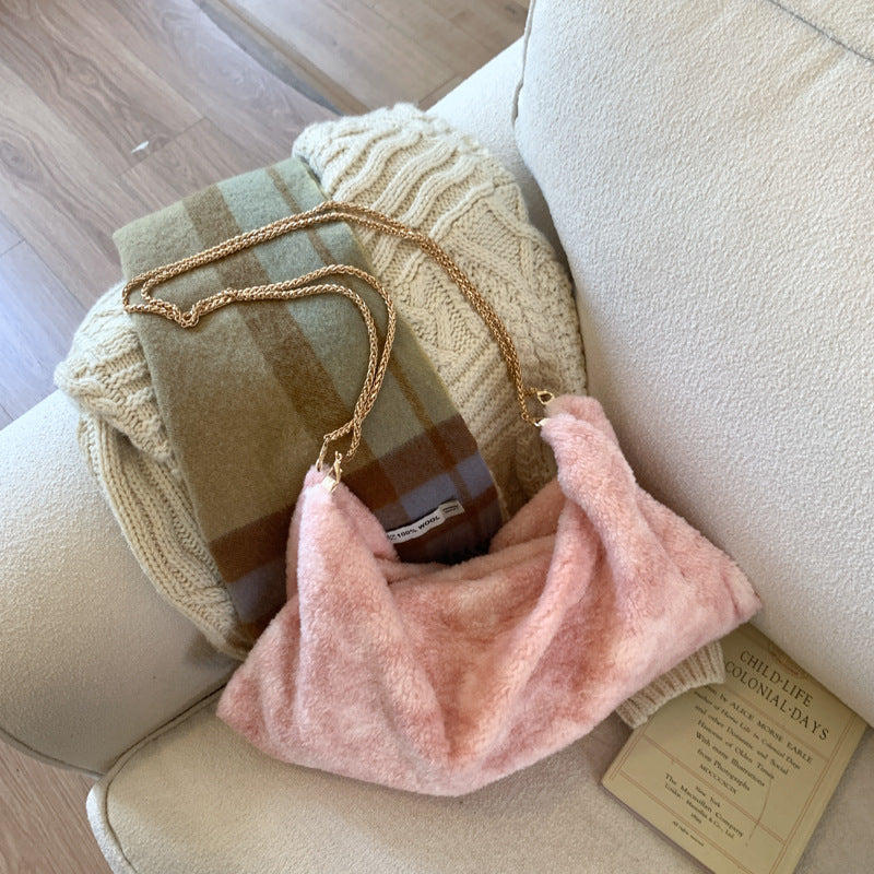 Trendy Fluffy Dumpling Shoulder Bag with Chain