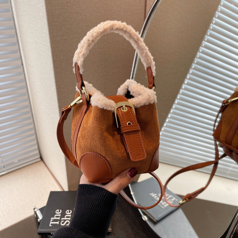 Retro Plush Bucket Bag Personalized Messenger Women's Bag