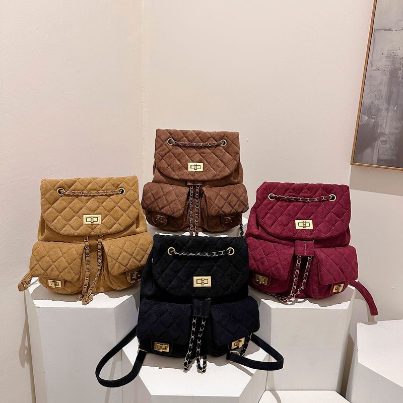 Women's Rhombus Chain Backpack Multi-Pocket Simple Style