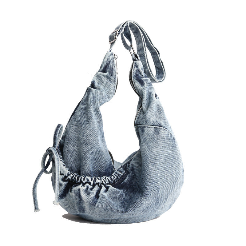 Retro Denim Messenger Bag Large Capacity Commuter Shoulder Bag