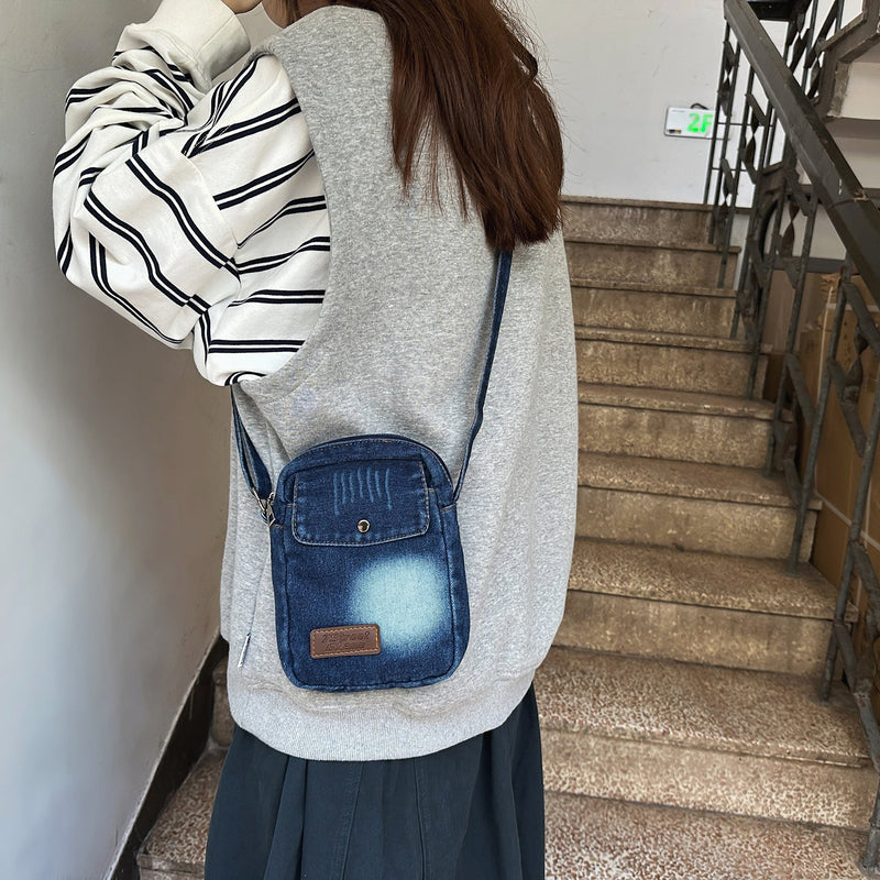 Simple Denim Square Shoulder Bag for College Students
