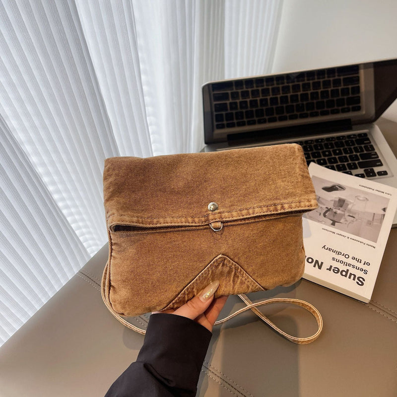 Retro Denim Shoulder Bag for Women - Large Capacity Commuter Envelope Bag