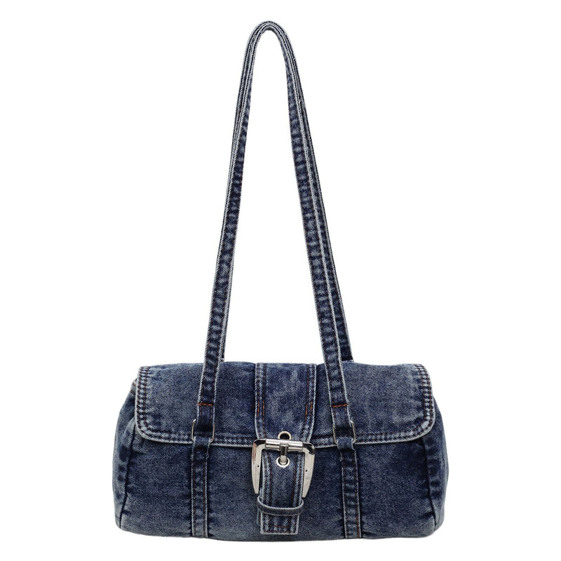Retro Washed Denim Shoulder Bag - Large Capacity Commuter Bag