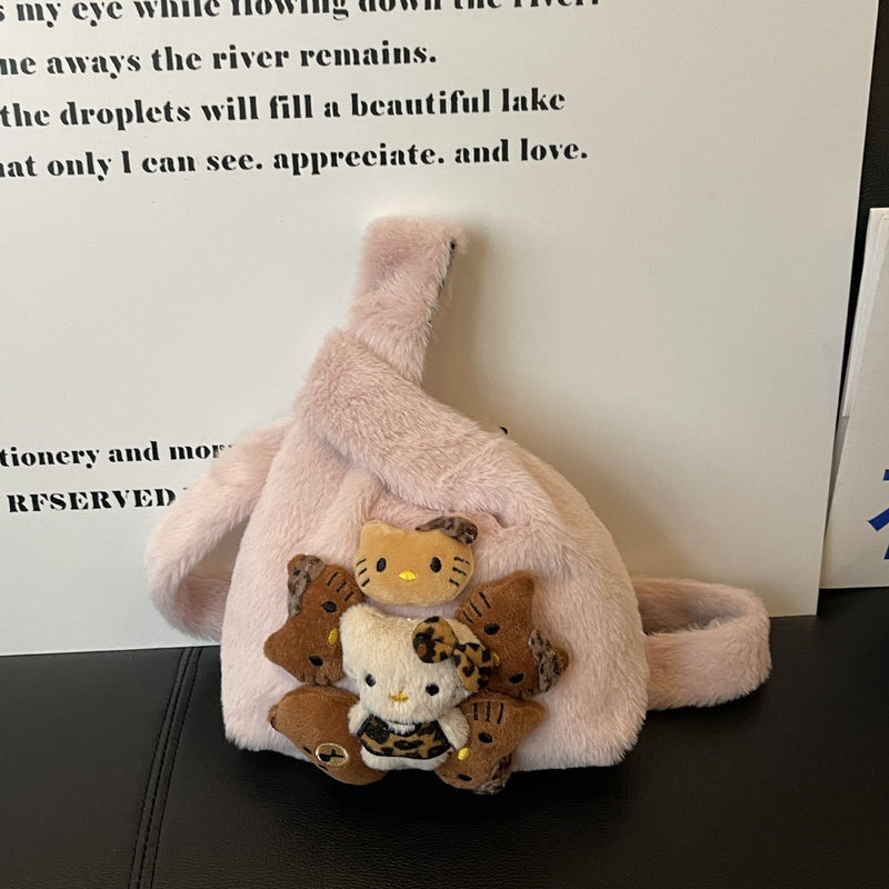 Cute Kt Cat Leopard Print Plush Commuter Bag