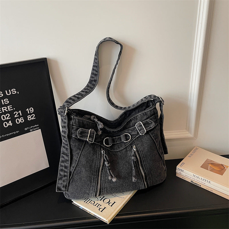 Large Capacity Denim Messenger Bag for Commuting