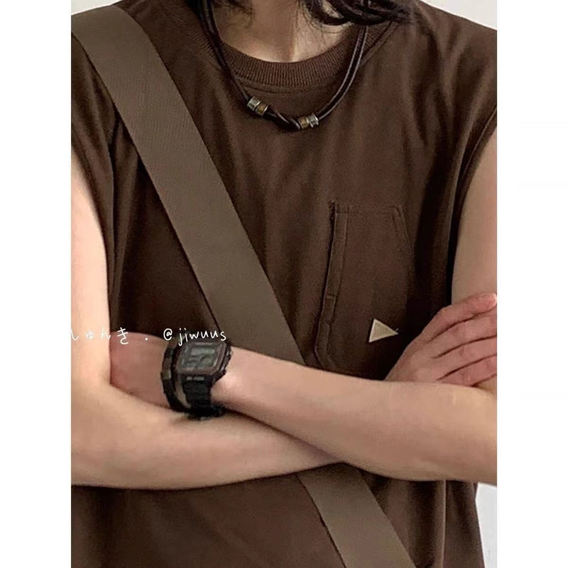 Vintage Knotted Leather Ring Necklace
