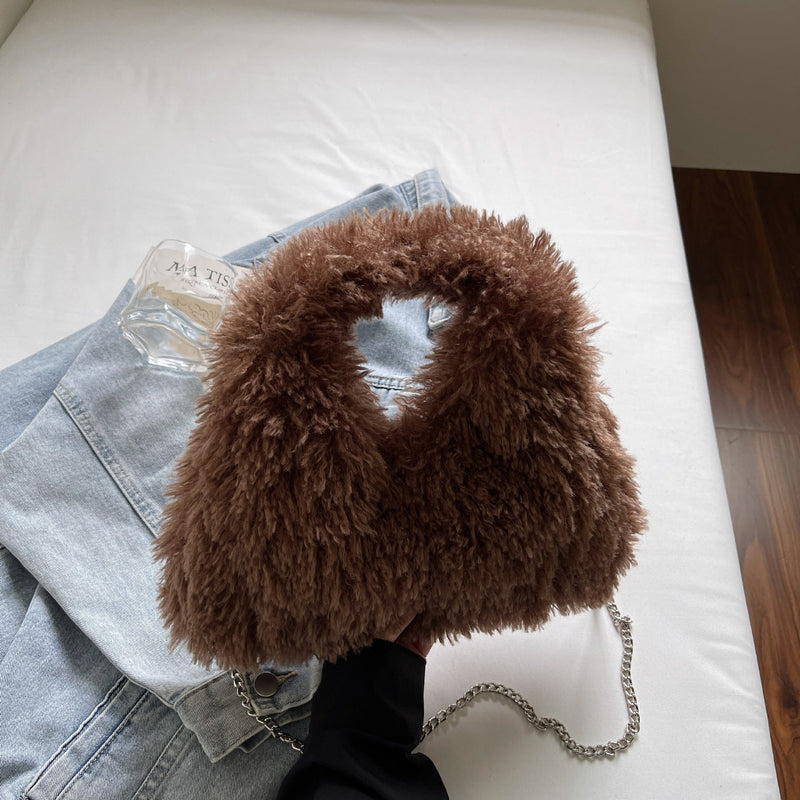 Candy Color Cute Fashionable Plush Handbag Chain Dumpling Bag