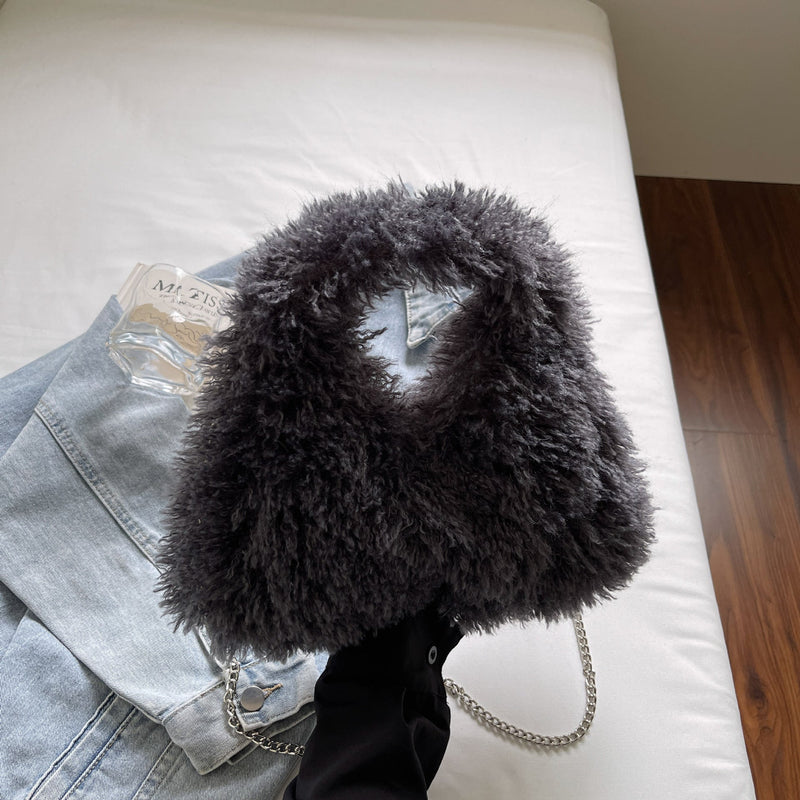 Candy Color Cute Fashionable Plush Handbag Chain Dumpling Bag