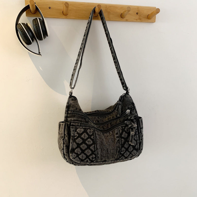Retro Denim Messenger Bag Casual Simple Large Capacity Shoulder Bag Light Commuter Versatile Women'S Small Square Bag
