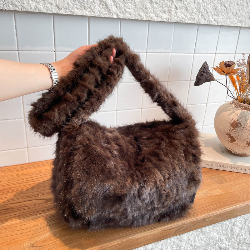 Trendy Plush Square Bag with Flip Cover, Fluffy Messenger Bag for Women