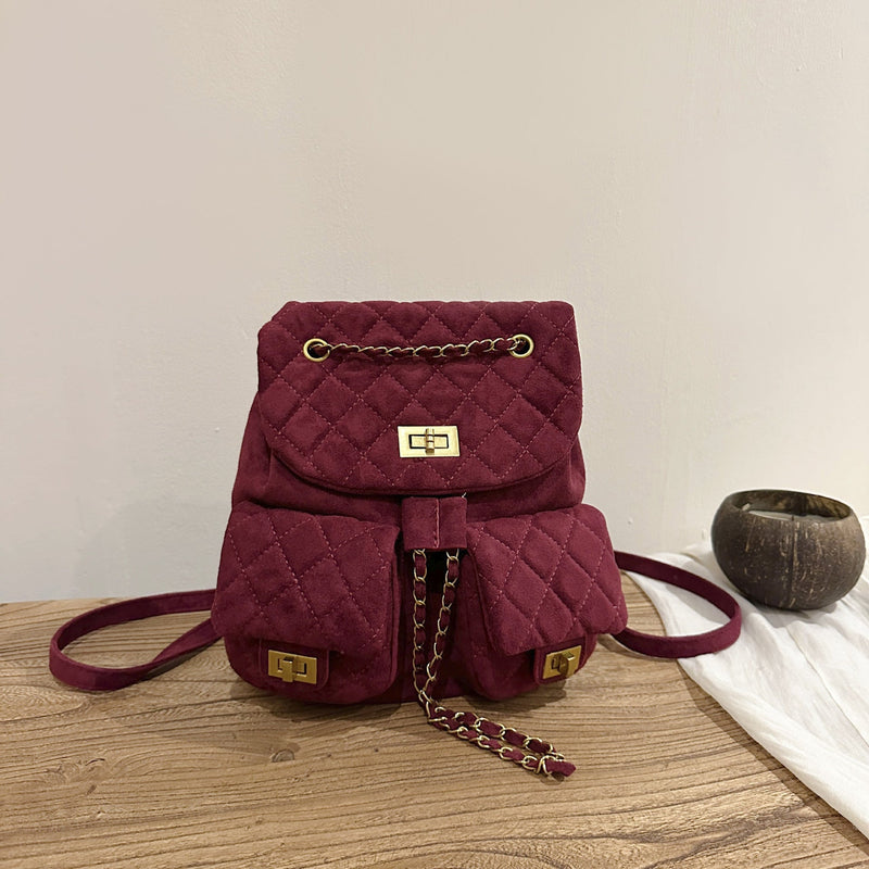 Women's Rhombus Chain Backpack Multi-Pocket Simple Style