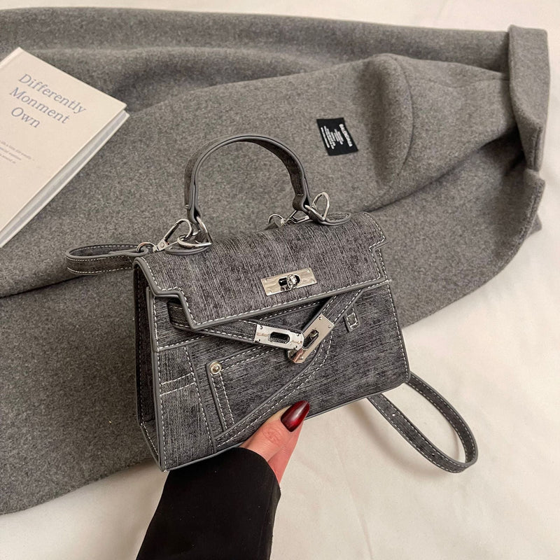 Premium Splicing Kelly Bag Women's Lock Denim Shoulder Bag