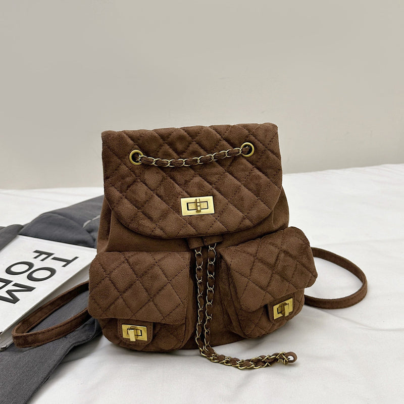 Women's Rhombus Chain Backpack Multi-Pocket Simple Style