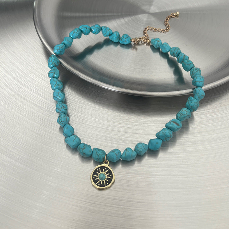 Vintage Turquoise Sunflower Necklace
