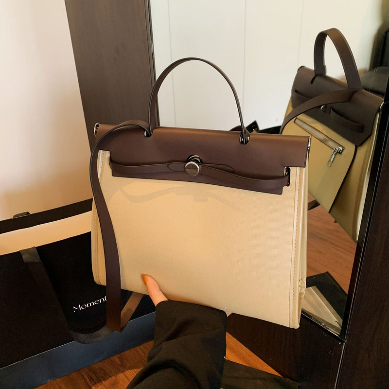 High-End Canvas Splicing Kelly Bag Large-Capacity Shoulder Bag