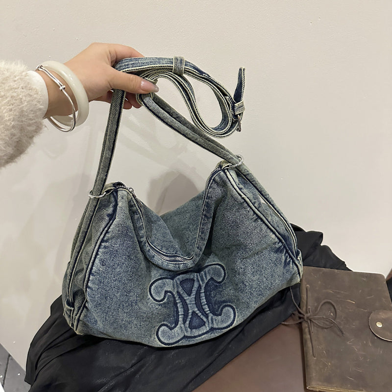 Retro Denim Shoulder Bag Small Fragrance Light Luxury Casual Messenger Bag