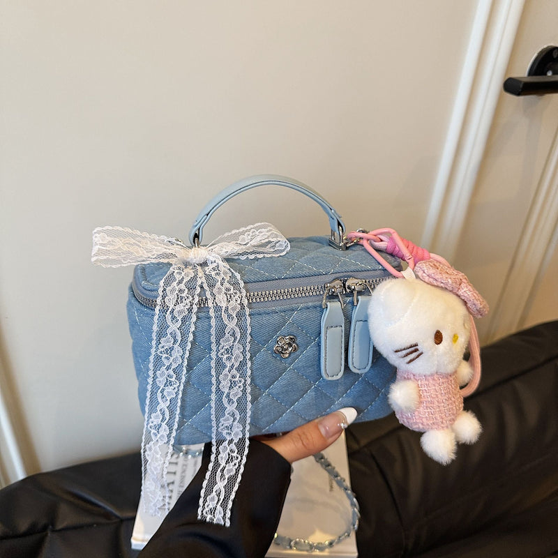 Rhombus Chain Box Bag Denim Shoulder Bag for Women