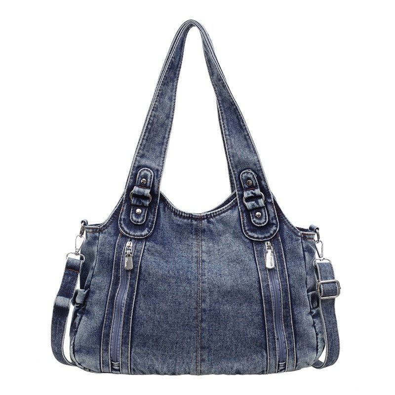 Retro Denim Messenger Bag Large Capacity Commuting Tote