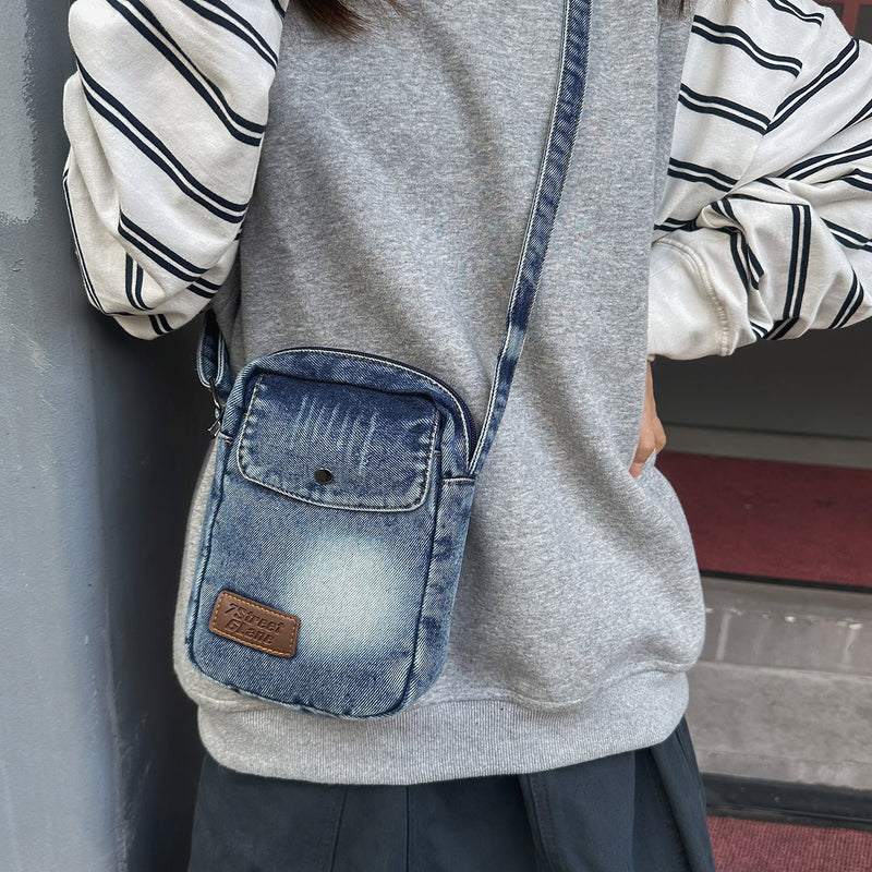 Simple Denim Square Shoulder Bag for College Students