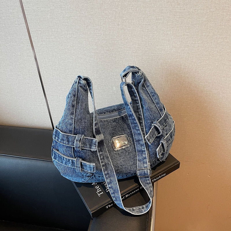 Large Capacity Denim Dumpling Bag Commuter Shoulder Bag