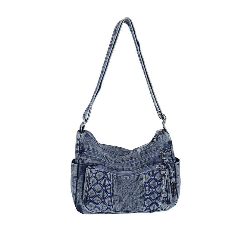 Retro Denim Messenger Bag Casual Simple Large Capacity Shoulder Bag Light Commuter Versatile Women'S Small Square Bag