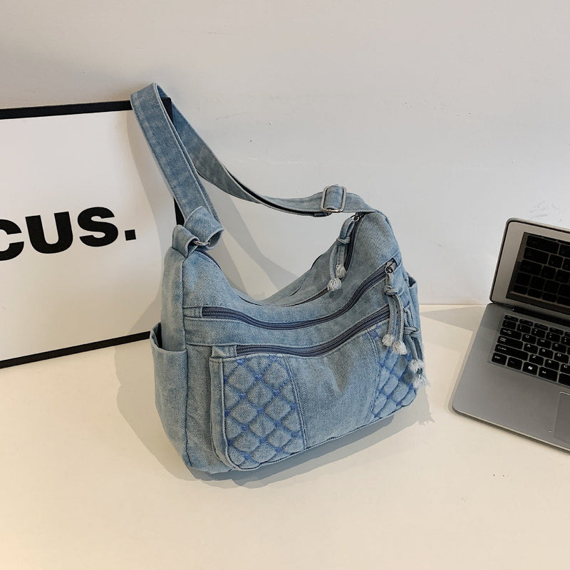 Retro Denim Messenger Bag Casual Simple Large Capacity Shoulder Bag Light Commuter Versatile Women'S Small Square Bag