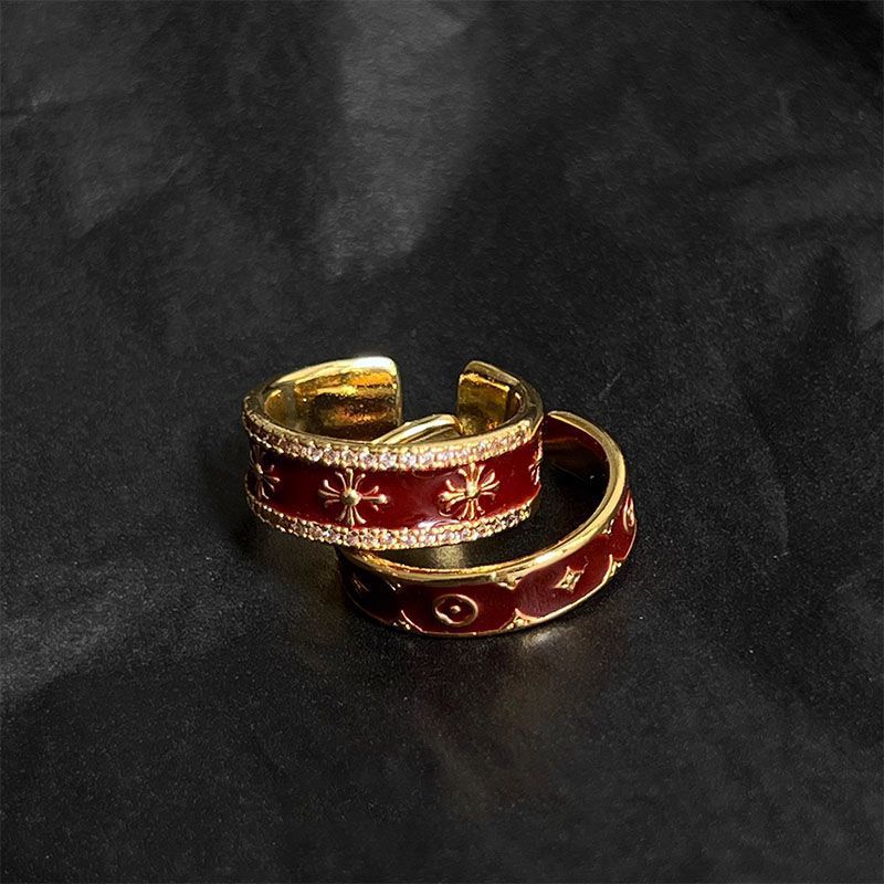 Vintage Burgundy Enamel Adjustable Ring