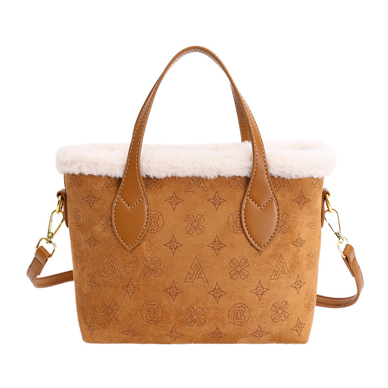 Retro Plush Bucket Bag Large Capacity Women's Light Luxury Handbag