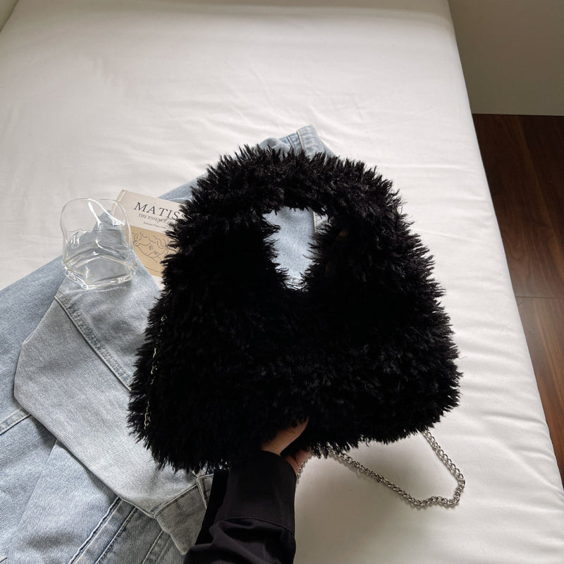 Candy Color Cute Fashionable Plush Handbag Chain Dumpling Bag