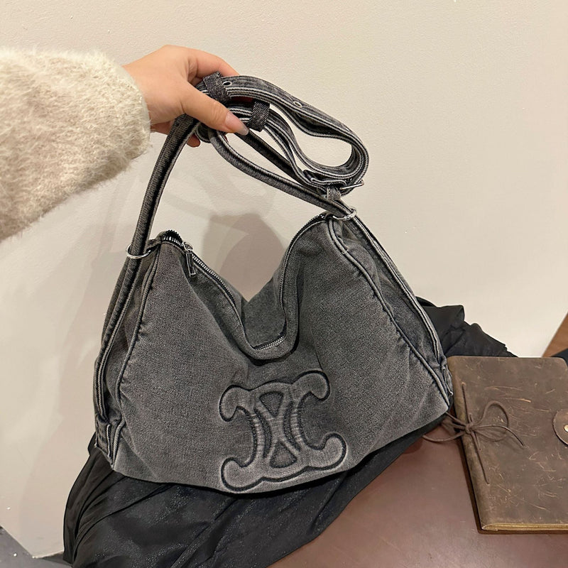 Retro Denim Shoulder Bag Small Fragrance Light Luxury Casual Messenger Bag
