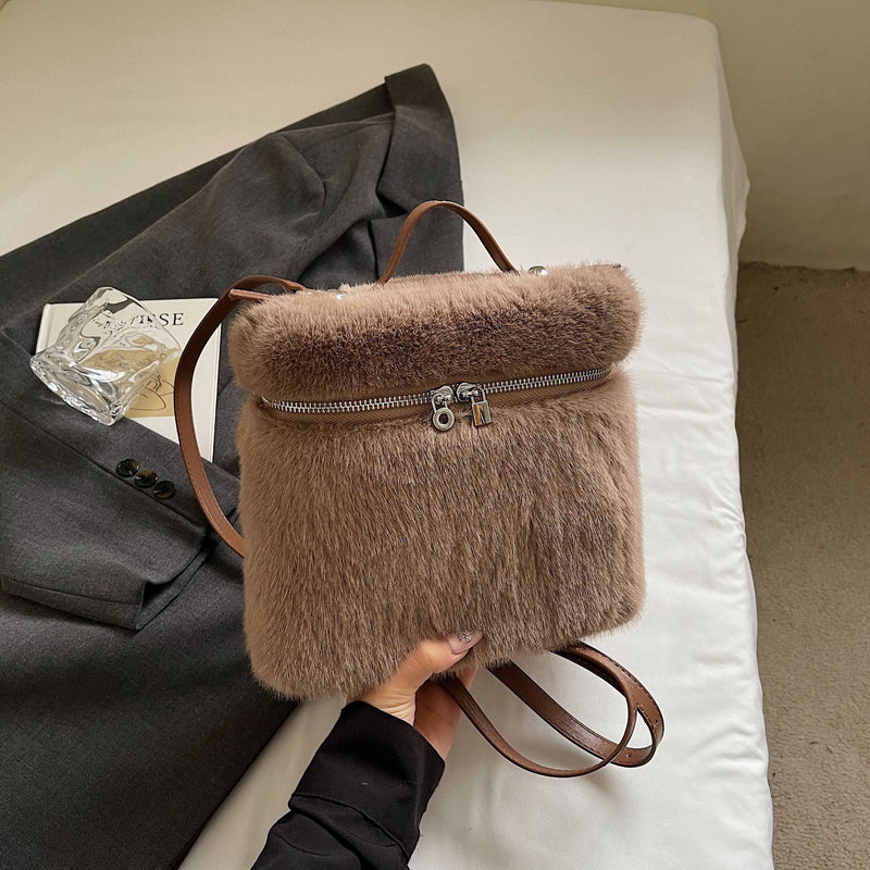 Autumn Winter Commuter Backpack Large Capacity Wool Messenger Bag