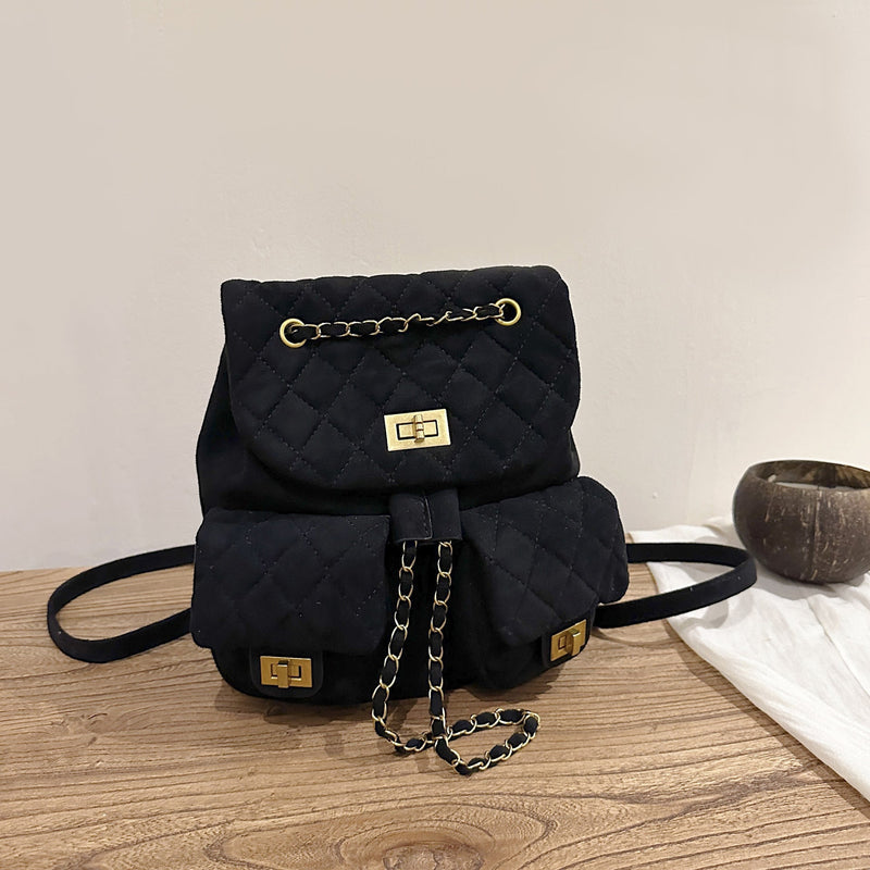 Women's Rhombus Chain Backpack Multi-Pocket Simple Style