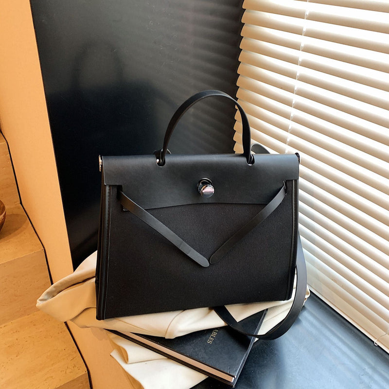 High-End Canvas Splicing Kelly Bag Large-Capacity Shoulder Bag