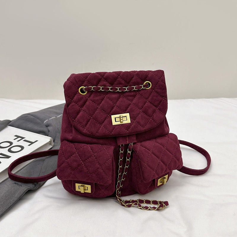 Women's Rhombus Chain Backpack Multi-Pocket Simple Style