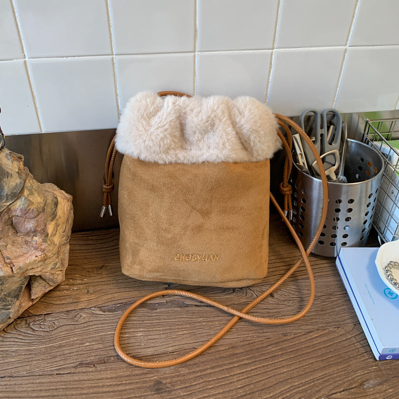 Retro Plush Splicing Messenger Bag
