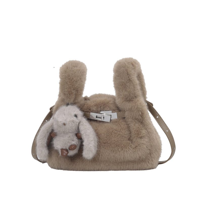 Light Luxury Plush Lock Shoulder Bag Trendy Commuter Messenger