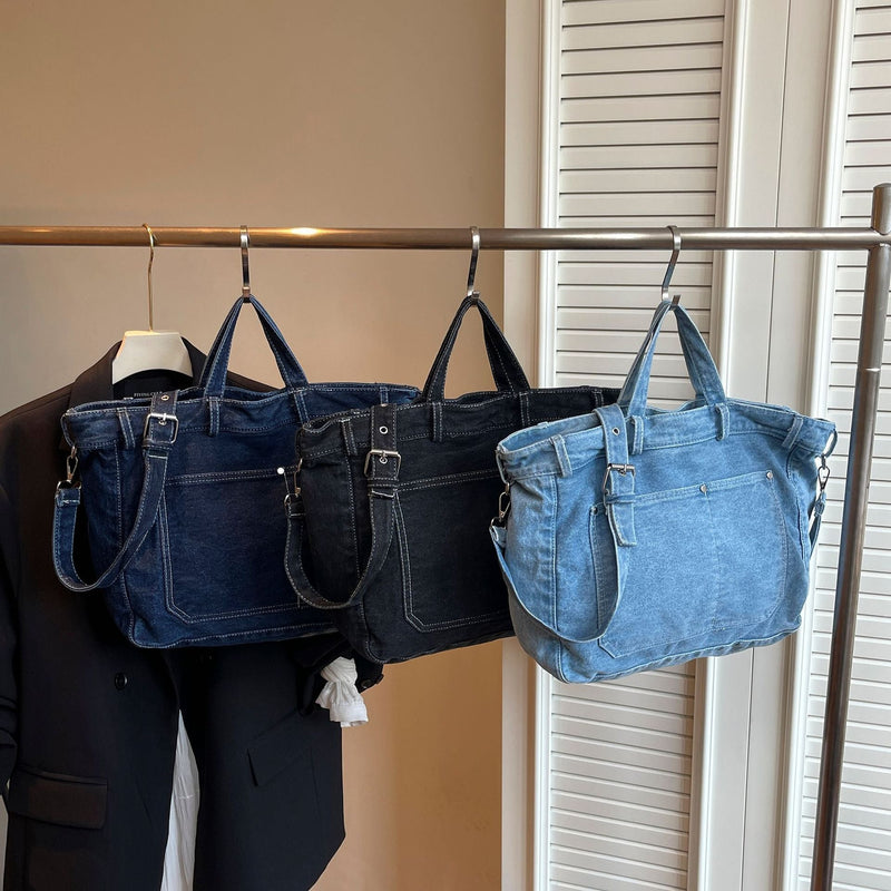 Retro Denim Shoulder Bag Large Capacity Casual Commuter Tote