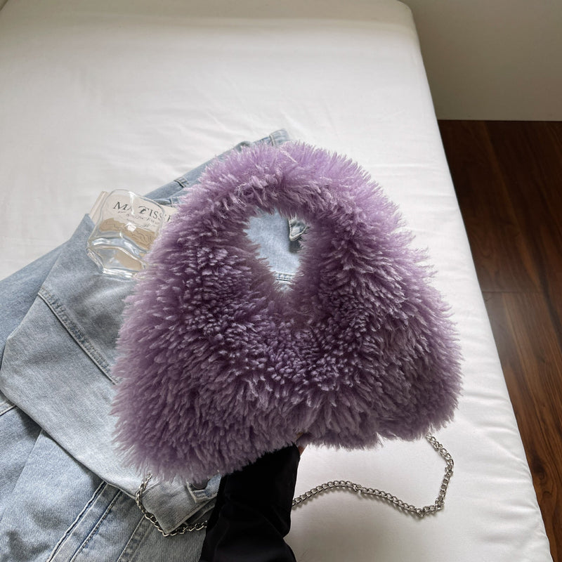 Candy Color Cute Fashionable Plush Handbag Chain Dumpling Bag