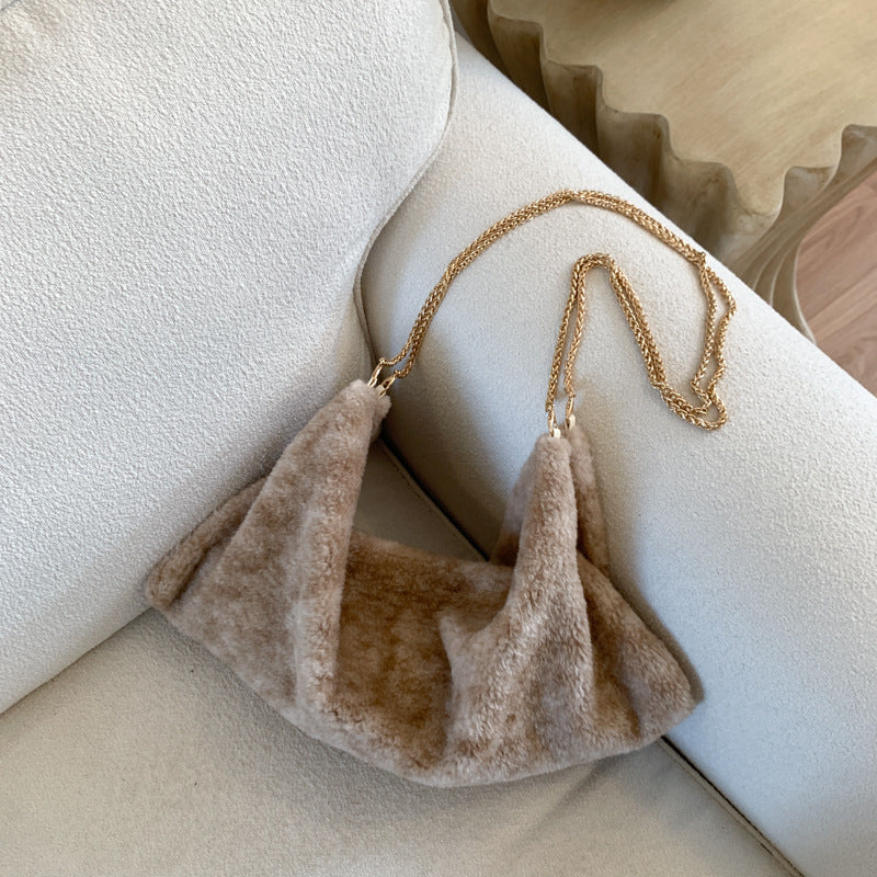 Trendy Fluffy Dumpling Shoulder Bag with Chain