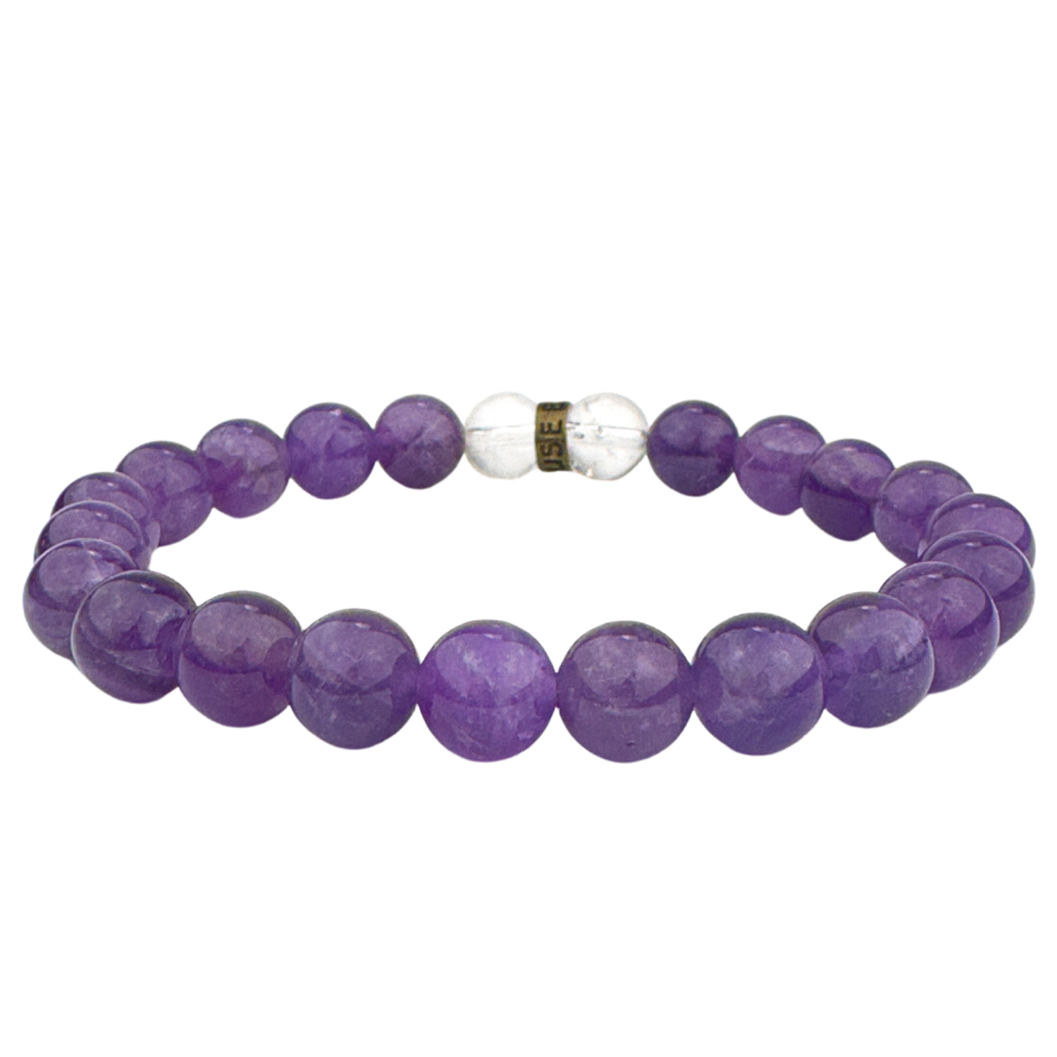 product view of genuine Amethyst crystal bead stretch bracelet by Energy Muse