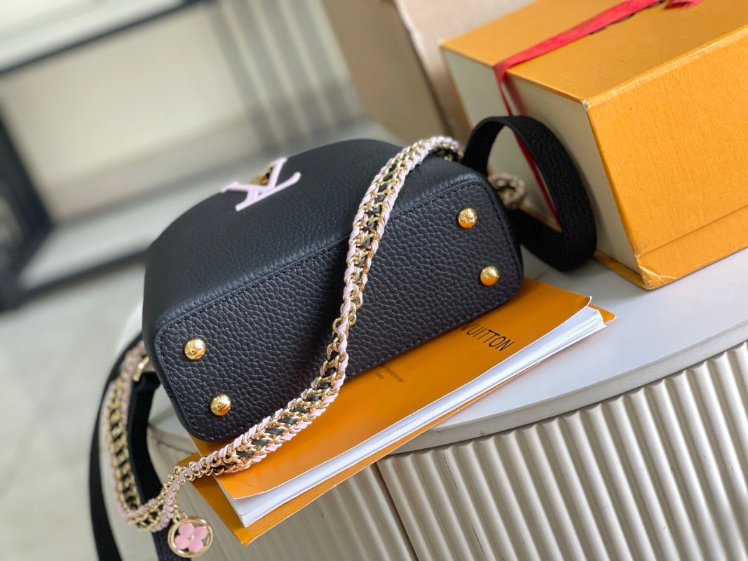 Capucines Black Mini Leather Top Handle Bag