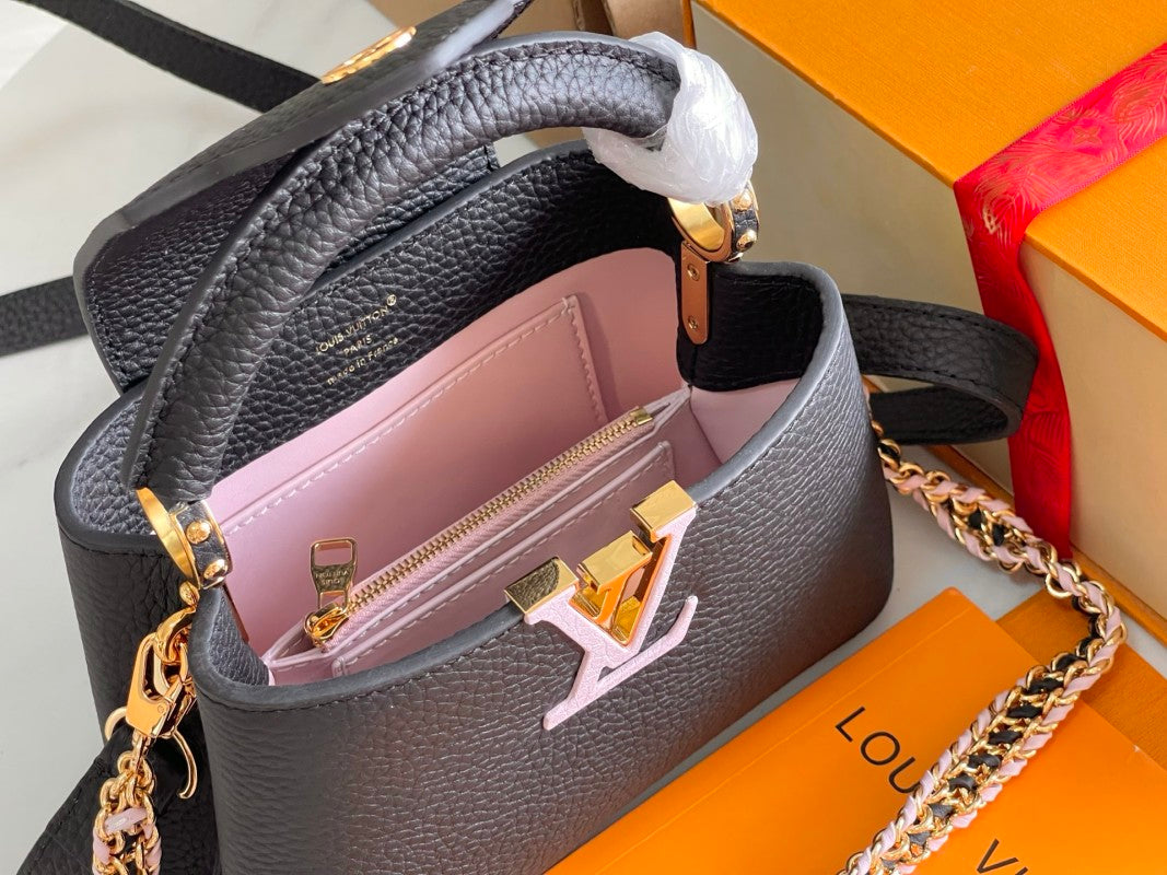 Capucines Black Mini Leather Top Handle Bag