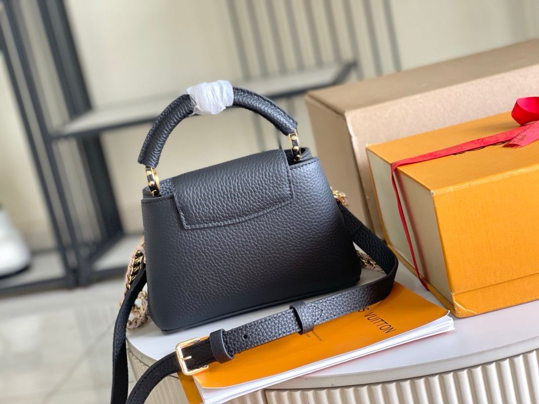 Capucines Black Mini Leather Top Handle Bag